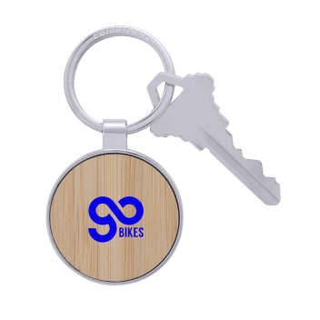 Bamboo & Metal Round Keychain