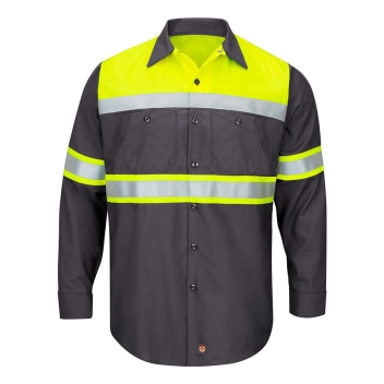 Red Kap Men's Hi-visibility Colorblock Ripstop Long Sleeve Work Shirt - Sy70