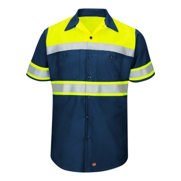 Red Kap Men's Hi-visibility Colorblock Ripstop Short Sleeve Work Shirt - Sy80