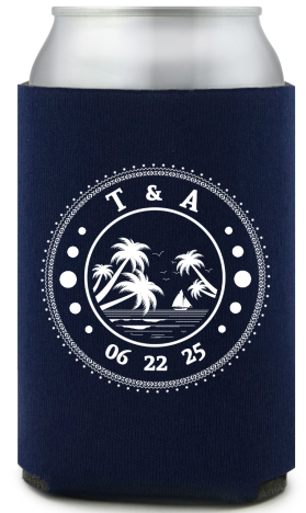 Custom Tropical It All Started On The Beach Wedding Full Color Can Coolers