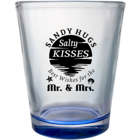 Customized Sandy Hugs And Salty Kisses Beach Wedding Clear Shot Glasses