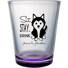Custom Husky Sit Stay Drink Pet Wedding Clear Shot Glasses