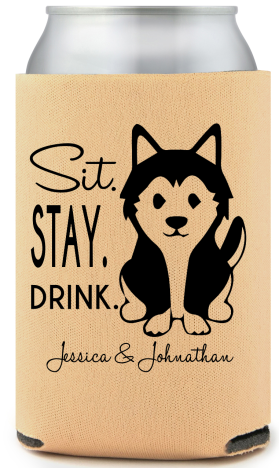Custom Husky Sit Stay Drink Pet Wedding Full Color Can Coolers