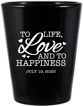 Custom Life Love And Happiness Carriage Fairytale Wedding Black Shot Glasses