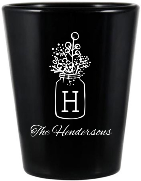 Custom Mason Jar Boho Wedding Black Shot Glasses