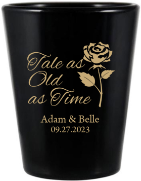 Custom Monogram Tale As Old As Time Fairytale Wedding Black Shot Glasses