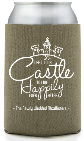Custom Off To Our Castle Happily Ever After Fairytale Wedding Full Color Can Coolers