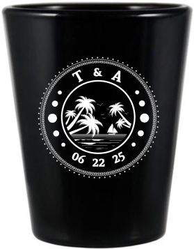 Custom Tropical It All Started On The Beach Wedding Black Shot Glasses