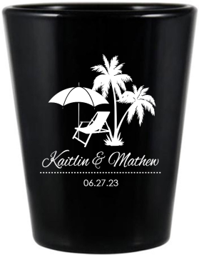 Custom We Did It On The Beach Wedding Black Shot Glasses