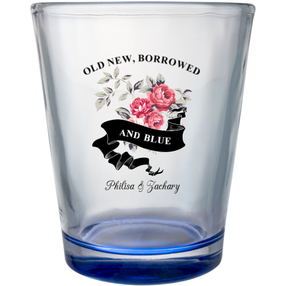 Custom Old New Borrowed And Blue Floral Wedding Clear Shot Glasses