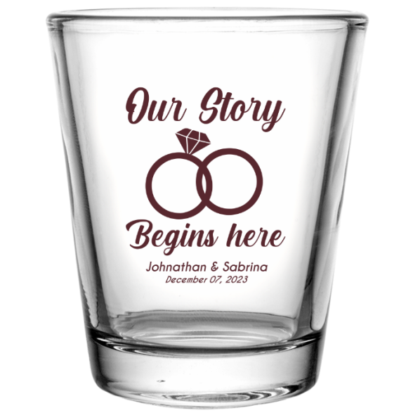 Customized Our Story Begins Here Wedding Clear Shot Glasses