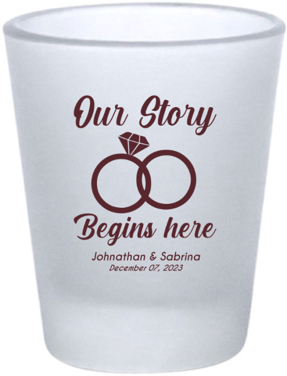 Customized Our Story Begins Here Wedding Frosted Shot Glasses