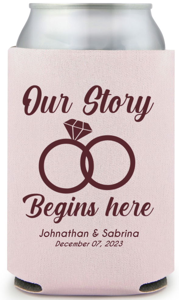 Customized Our Story Begins Here Wedding Full Color Can Coolers