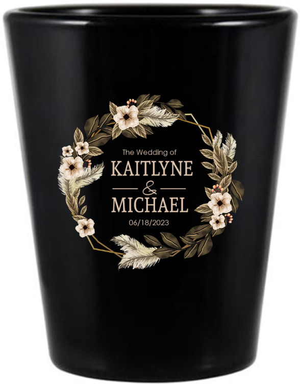 Customized Names Ethereal Bohemian Wedding Black Shot Glasses