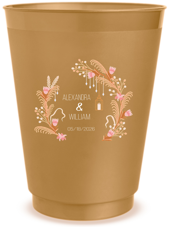 Personalized Bohemian Lights And Florals Wedding Frosted Stadium Cups