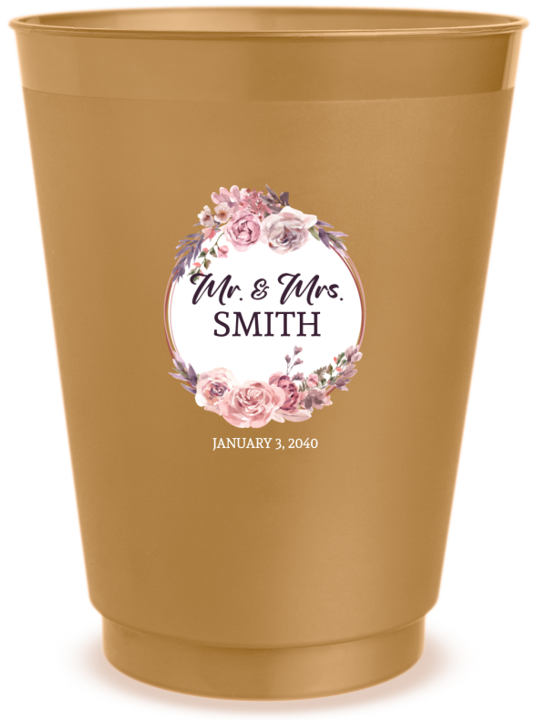 Personalized Classic Wedding Floral Wreath Frosted Stadium Cups