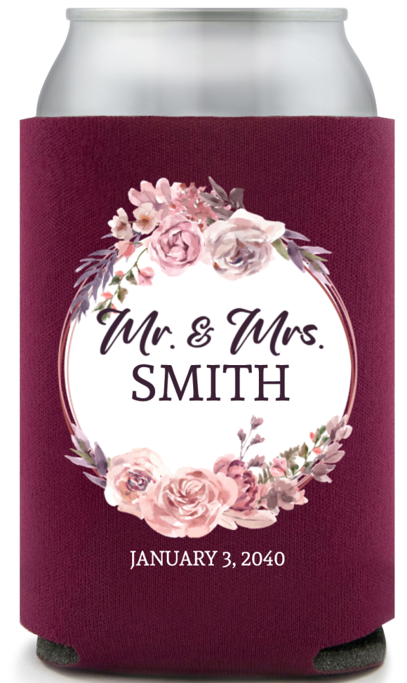 Personalized Classic Wedding Floral Wreath Full Color Can Coolers