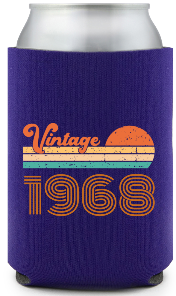 Vintage Custom Year Birthday Full Color Can Coolers