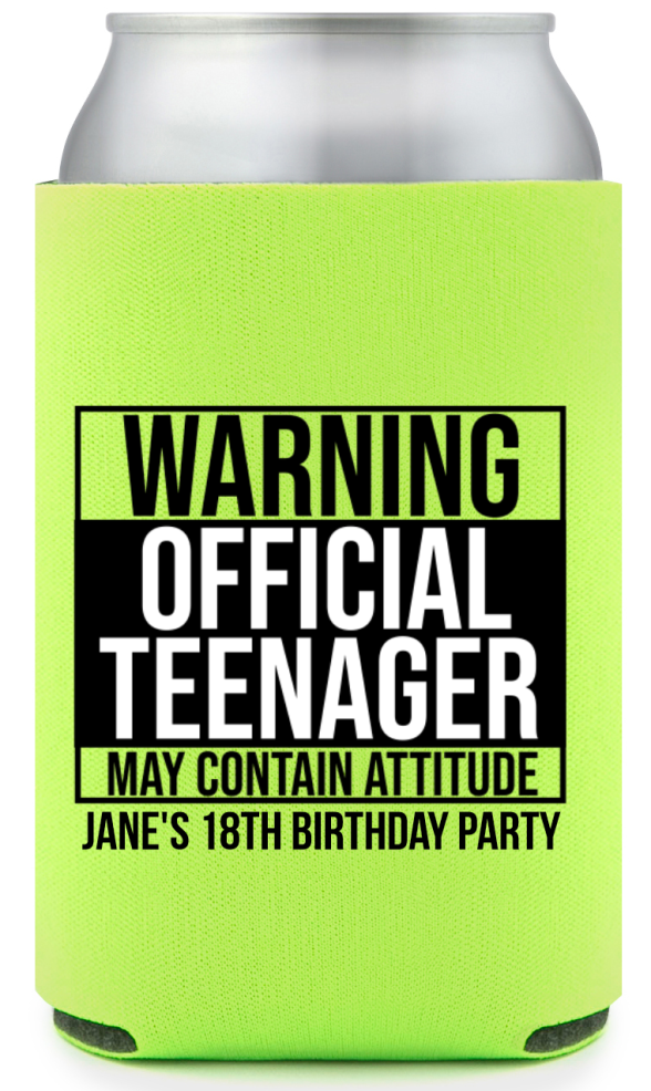Warning Official Teenager Birthday Full Color Can Coolers