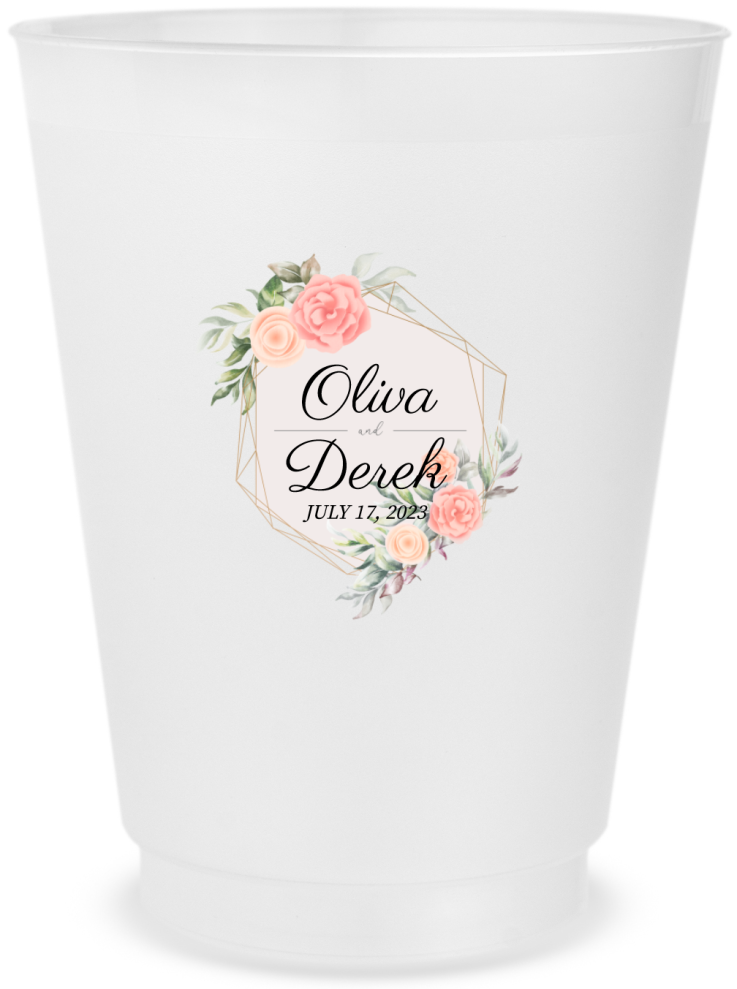 Custom Elegant Floral Personalized Wedding Frosted Stadium Cups