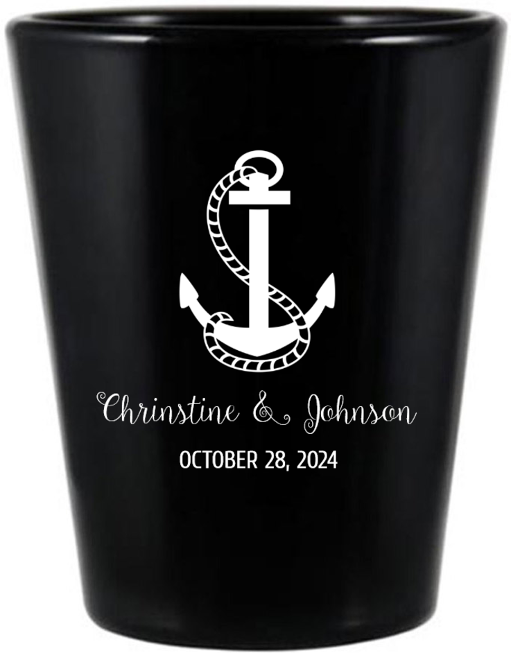 Custom High Or Low Tide By Your Side Beach Wedding Black Shot Glasses