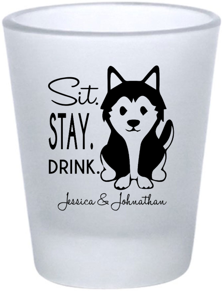 Custom Husky Sit Stay Drink Pet Wedding Frosted Shot Glasses