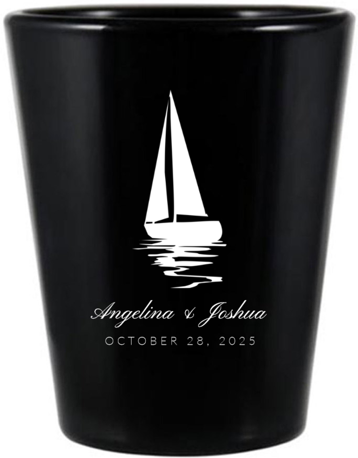 Custom I&rsquo;ll Be By Your Side Sailboat Nautical Wedding Black Shot Glasses