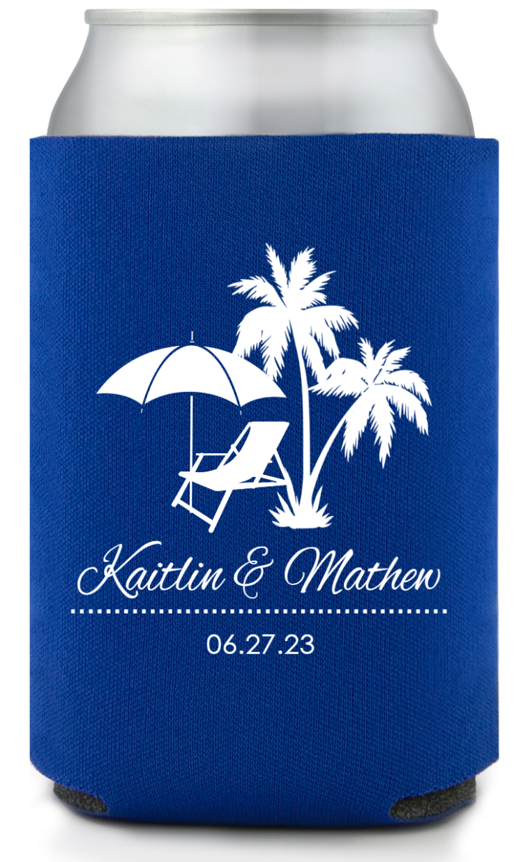 Custom We Did It On The Beach Wedding Full Color Can Coolers