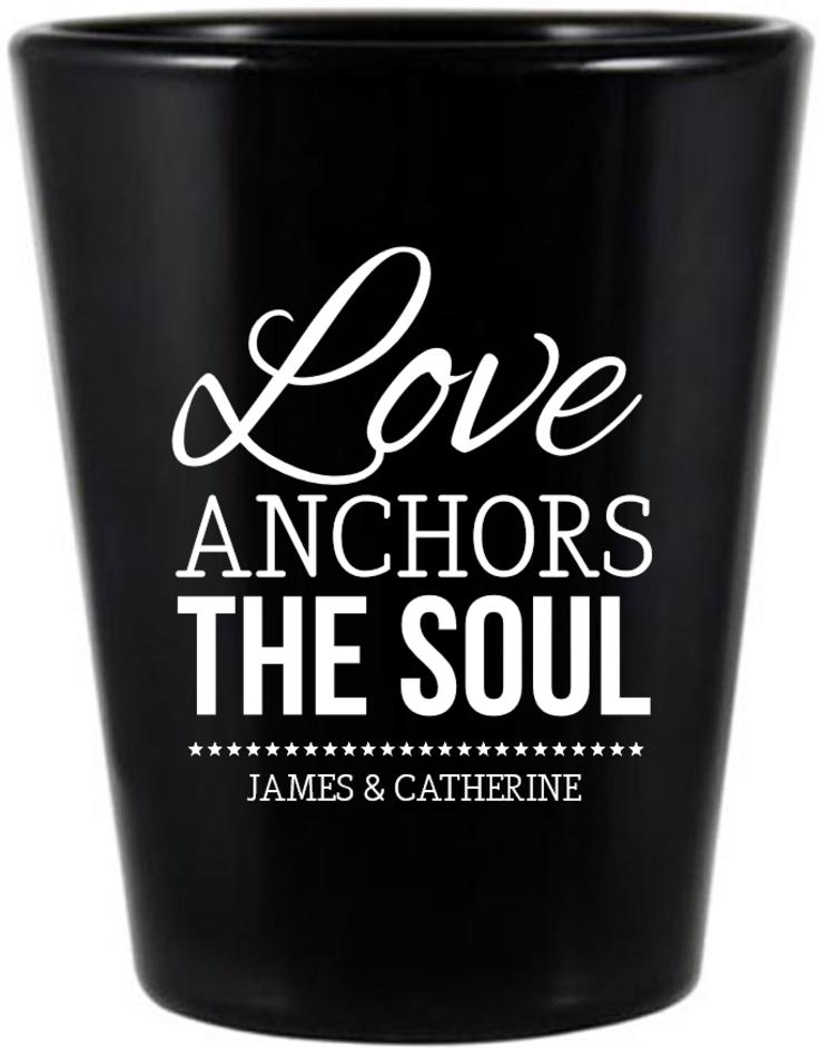 Customized Love Anchors The Soul Beach Wedding Black Shot Glasses