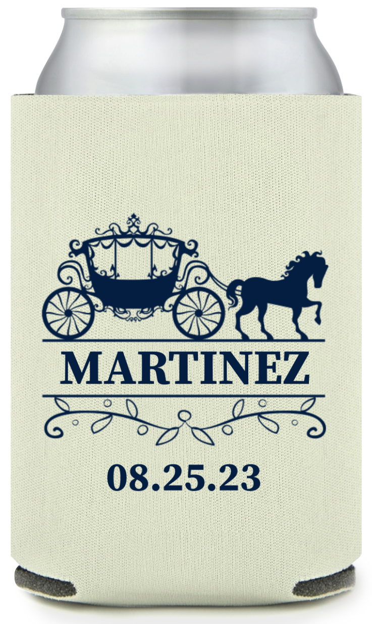 Personalized Monogram Carriage Fairytale Wedding Full Color Can Coolers