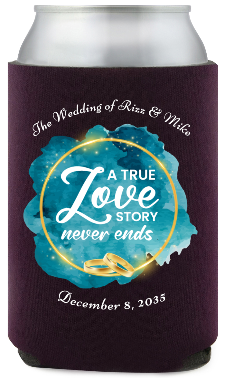 Personalized True Love Story Never Ends Wedding Full Color Can Coolers