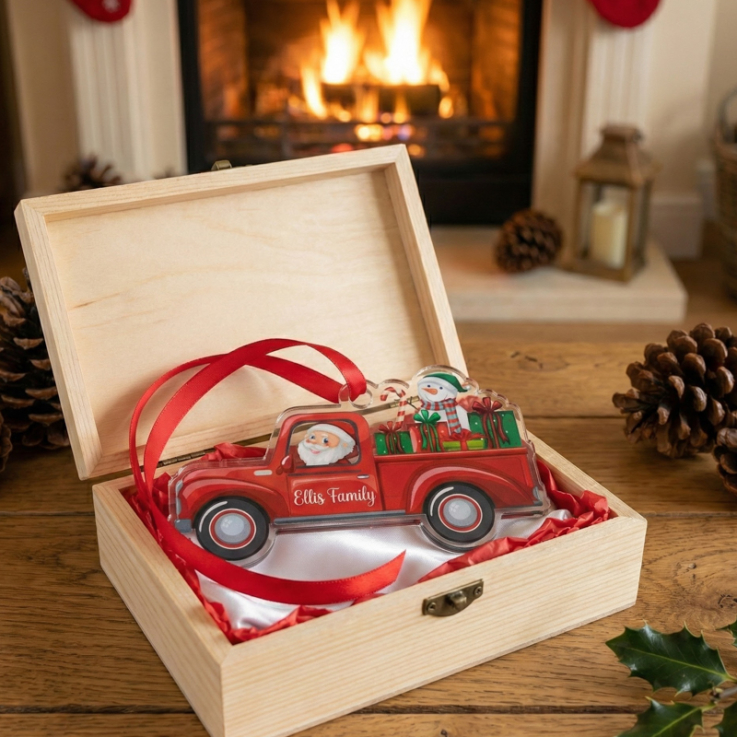 Personalized Santa Snowman in Gift Truck Ornaments - 