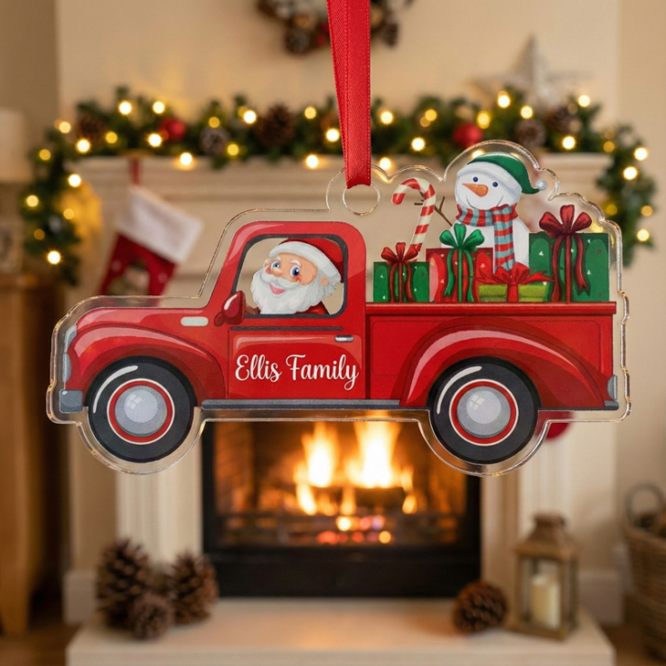 Personalized Santa Snowman in Gift Truck Ornaments - 