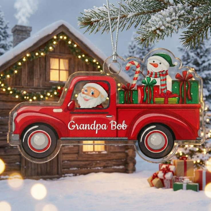 Personalized Santa Snowman in Gift Truck Ornaments - 