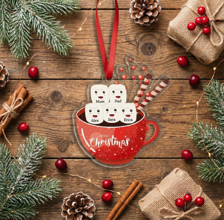 Personalized Marshmallows in Hot Chocolate Ornaments - 