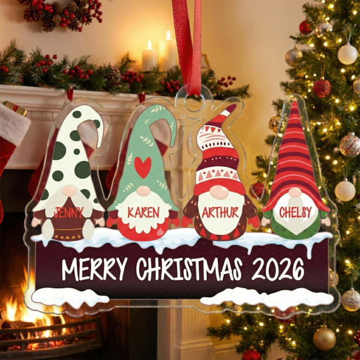 Personalized Phrase Four Gnomes Ornaments - 