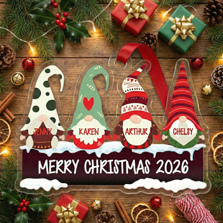 Personalized Phrase Four Gnomes Ornaments - 