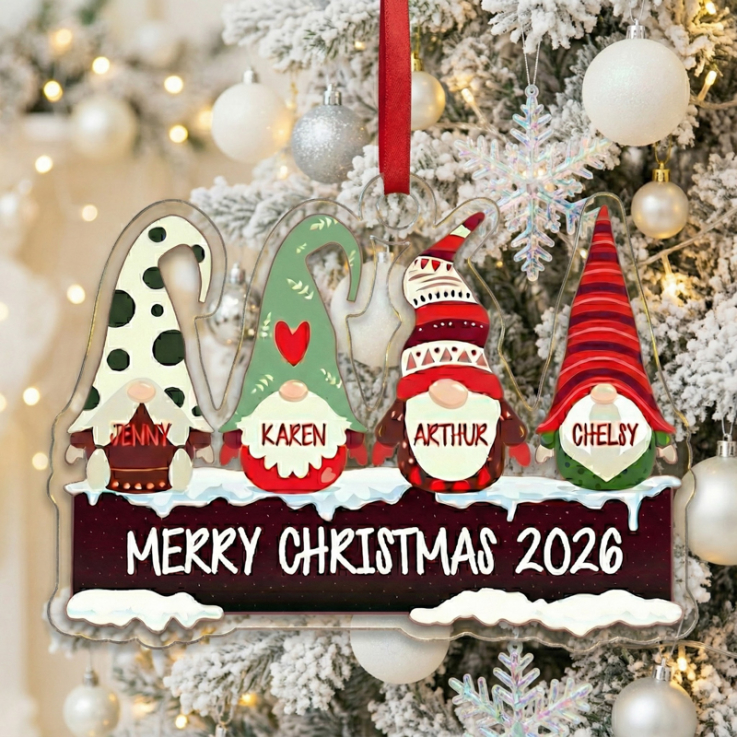Personalized Phrase Four Gnomes Ornaments - 
