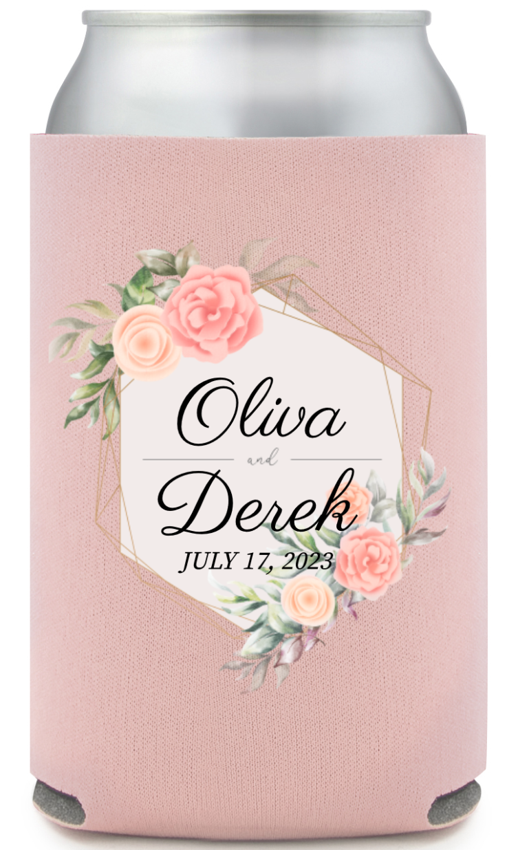 Custom Elegant Floral Personalized Wedding Full Color Can Coolers