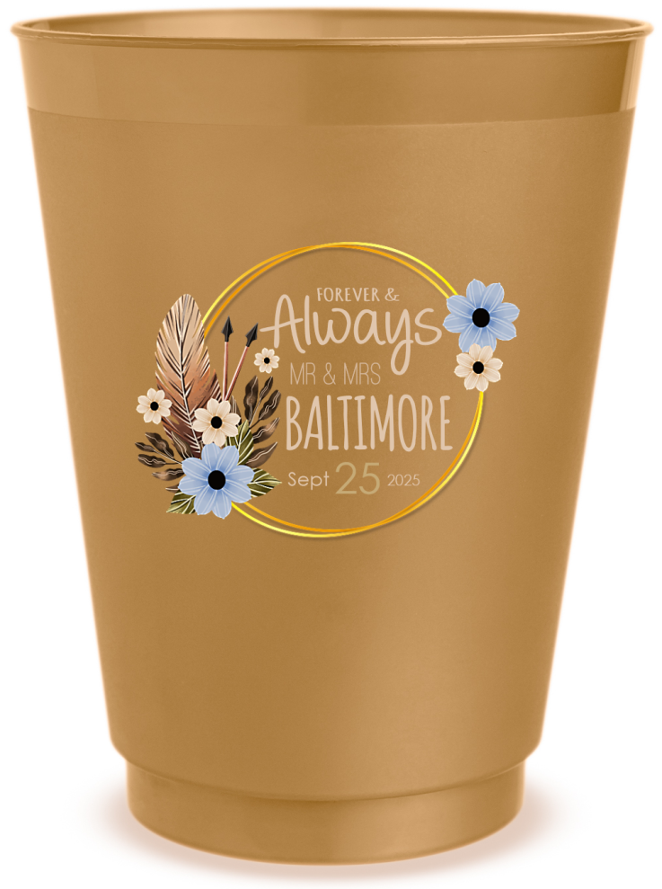 Custom Forever &amp; Always Floral Arch Bohemian Wedding Frosted Stadium Cups