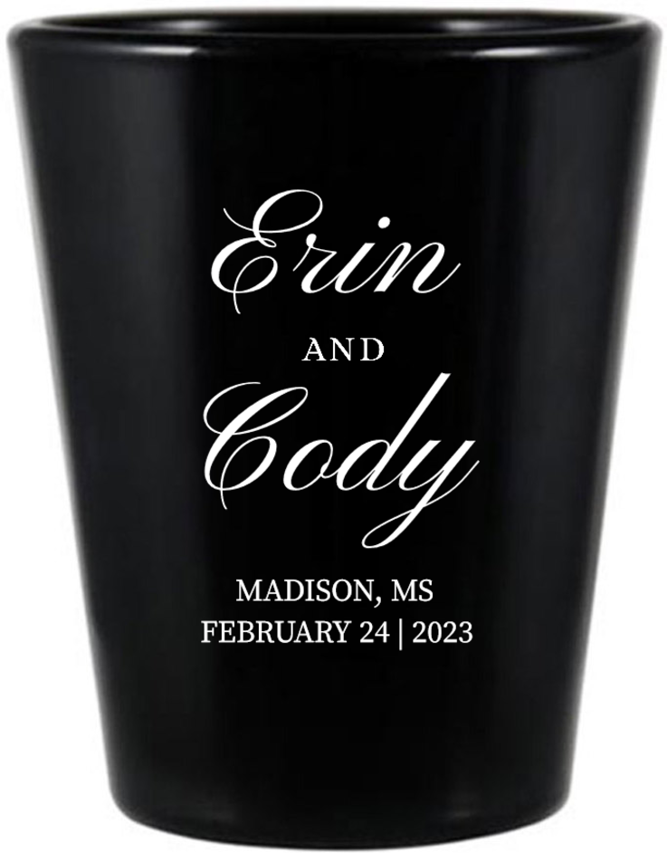 Custom Illustrated Corgi Pet Wedding Black Shot Glasses