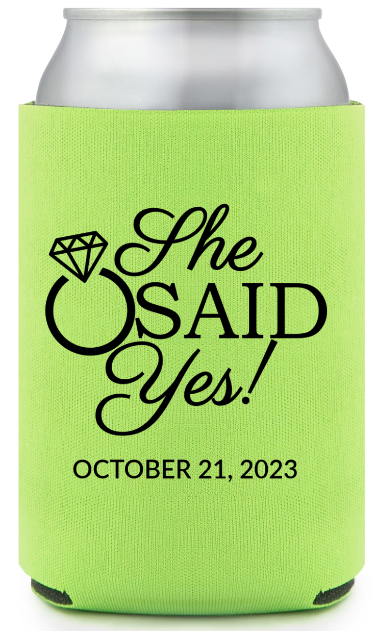 Custom Initials She Said Yes Engagement Full Color Can Coolers