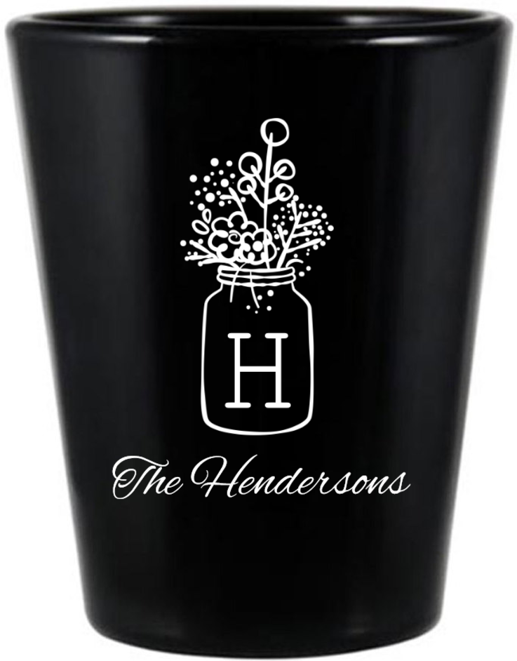 Custom Mason Jar Boho Wedding Black Shot Glasses