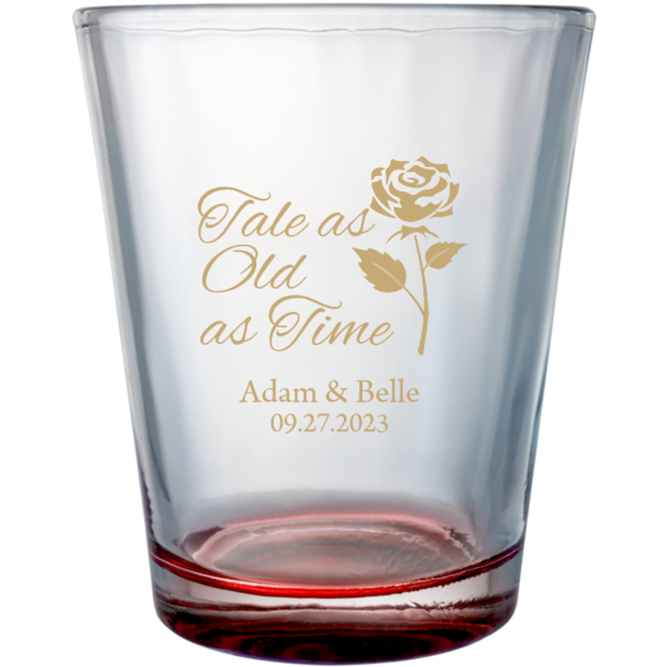 Custom Monogram Tale As Old As Time Fairytale Wedding Clear Shot Glasses