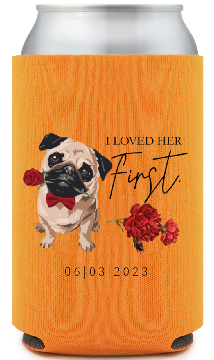 Custom Pug With Rose I Loved Her First Pet Wedding Full Color Can Coolers