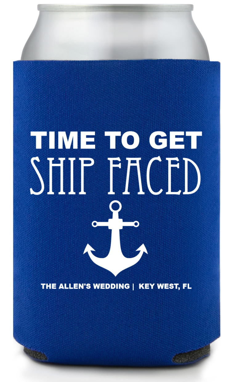 Custom Time To Get Ship Faced Beach Nautical Wedding Full Color Can Coolers