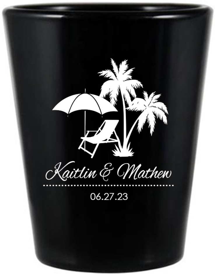 Custom We Did It On The Beach Wedding Black Shot Glasses