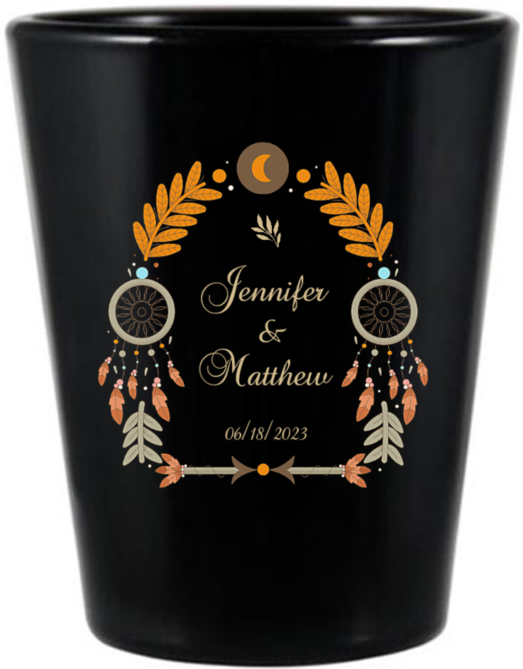 Custom Wild And Free Dreamcatcher Boho Wedding Black Shot Glasses