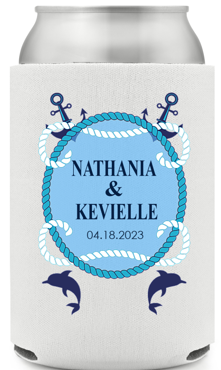 Customized Nautical Beach Wedding Full Color Can Coolers