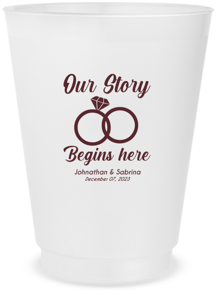 Customized Our Story Begins Here Wedding Frosted Stadium Cups